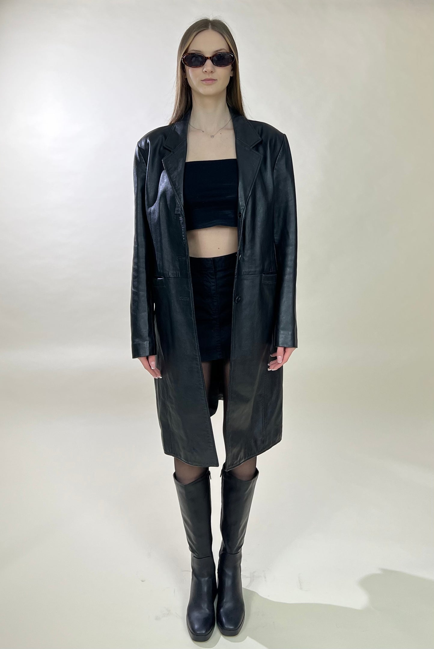 Black genuine leather coat