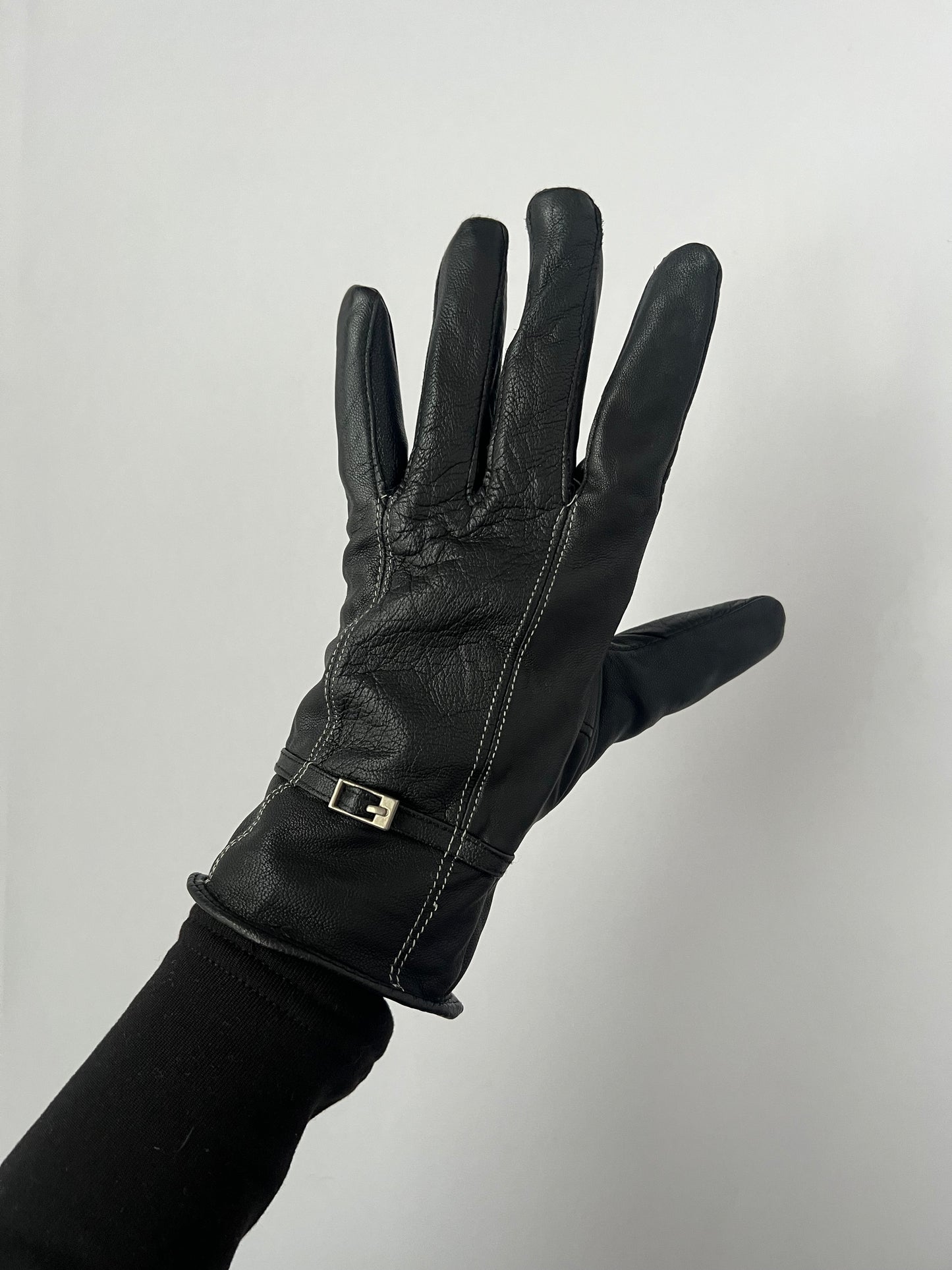 Black gloves made of genuine leather