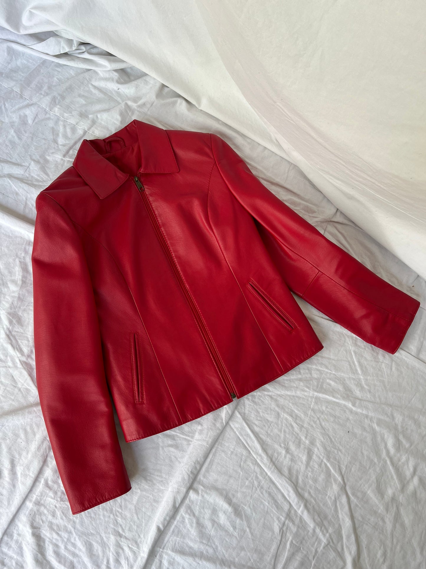Red genuine leather jacket