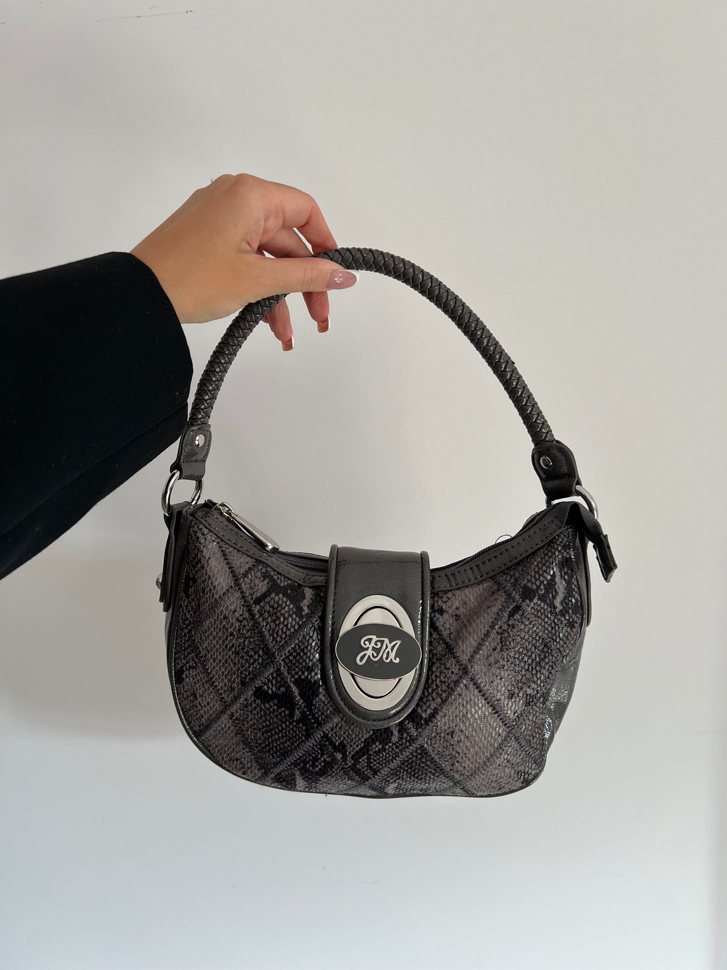 Gray snake print bag