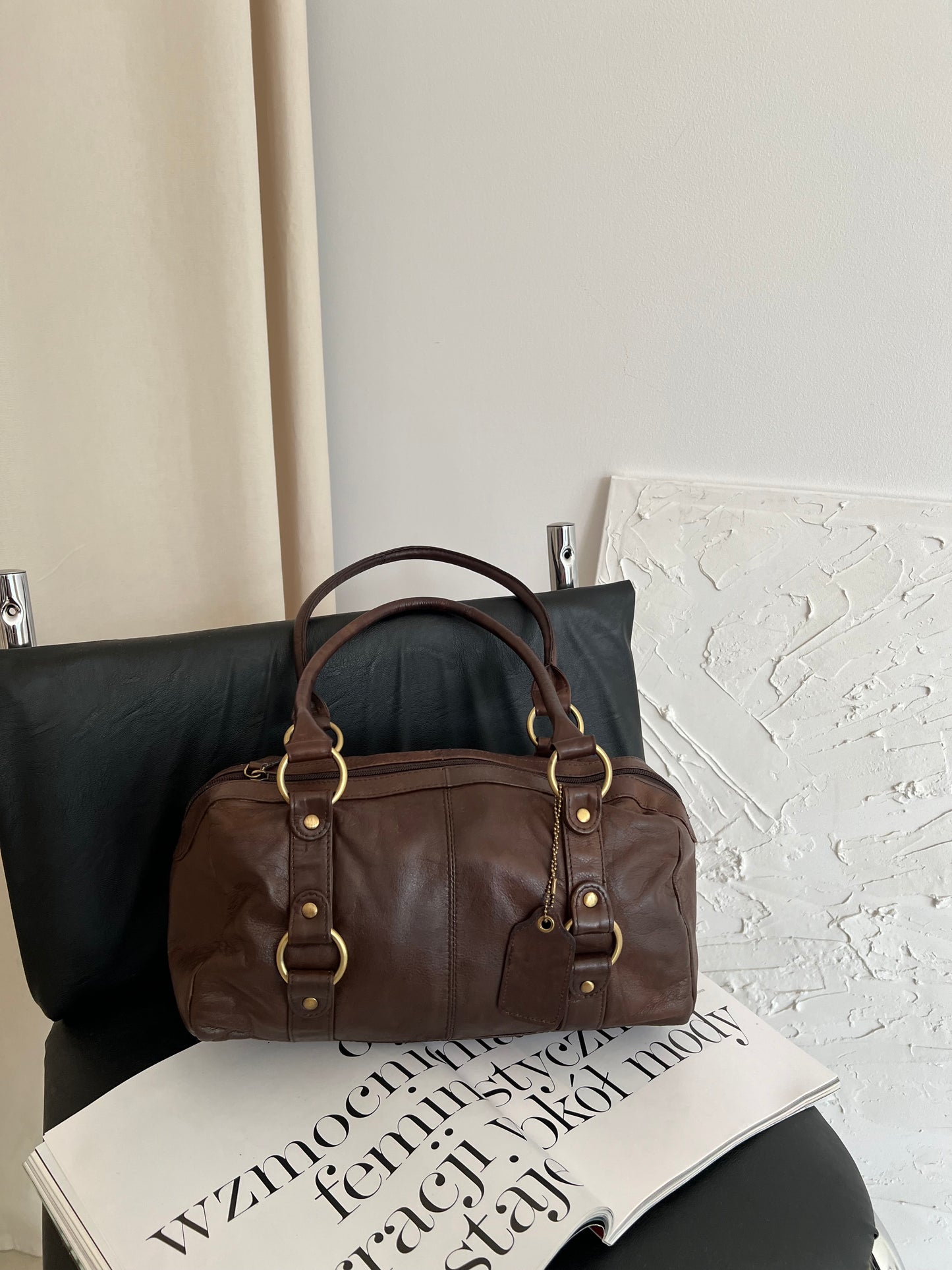Brown bag made of genuine leather