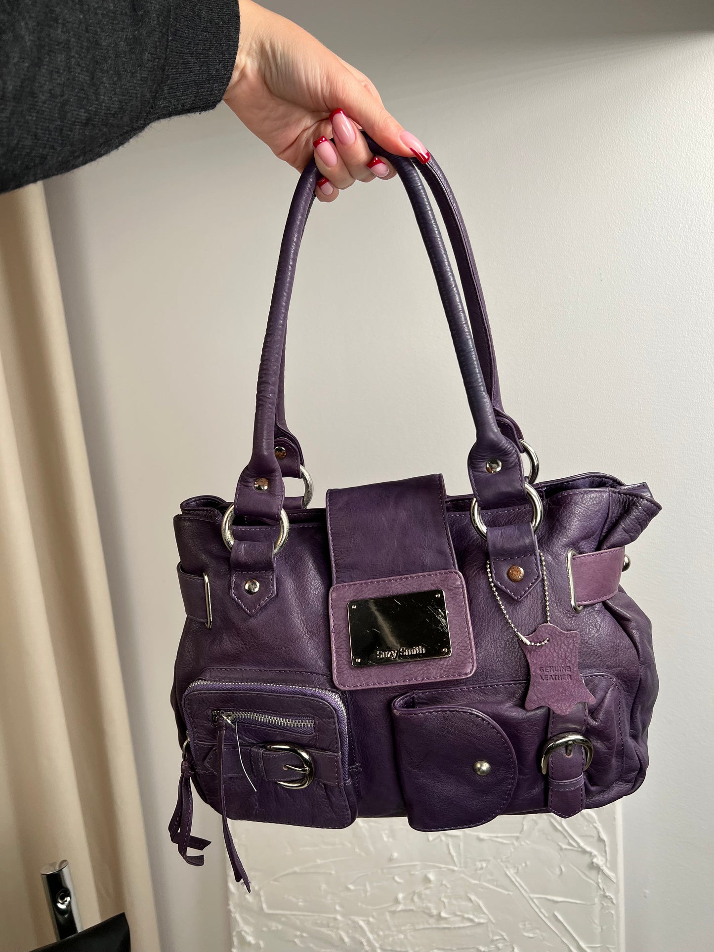 Purple bag made of genuine leather