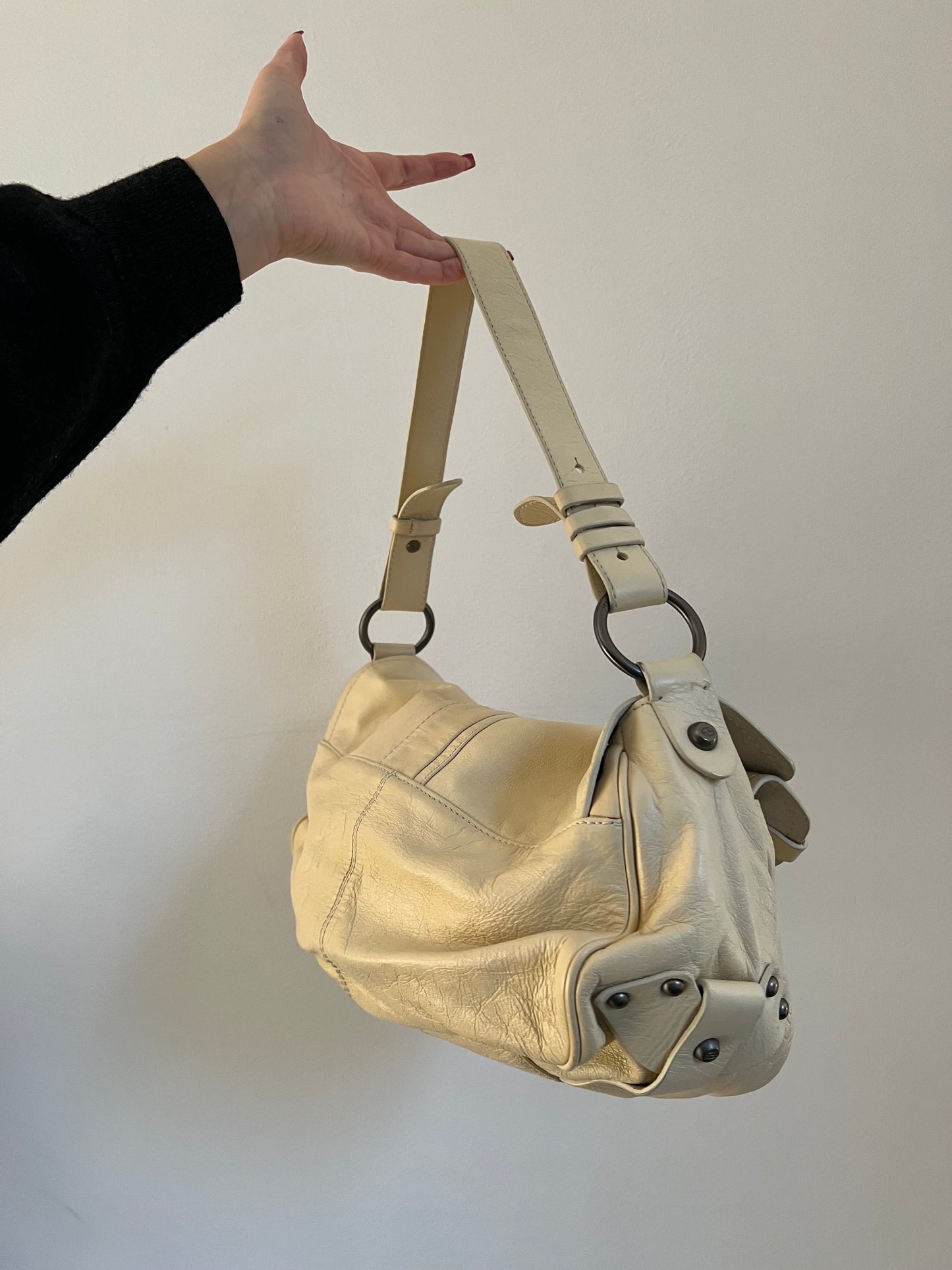 Cream bag made of genuine leather