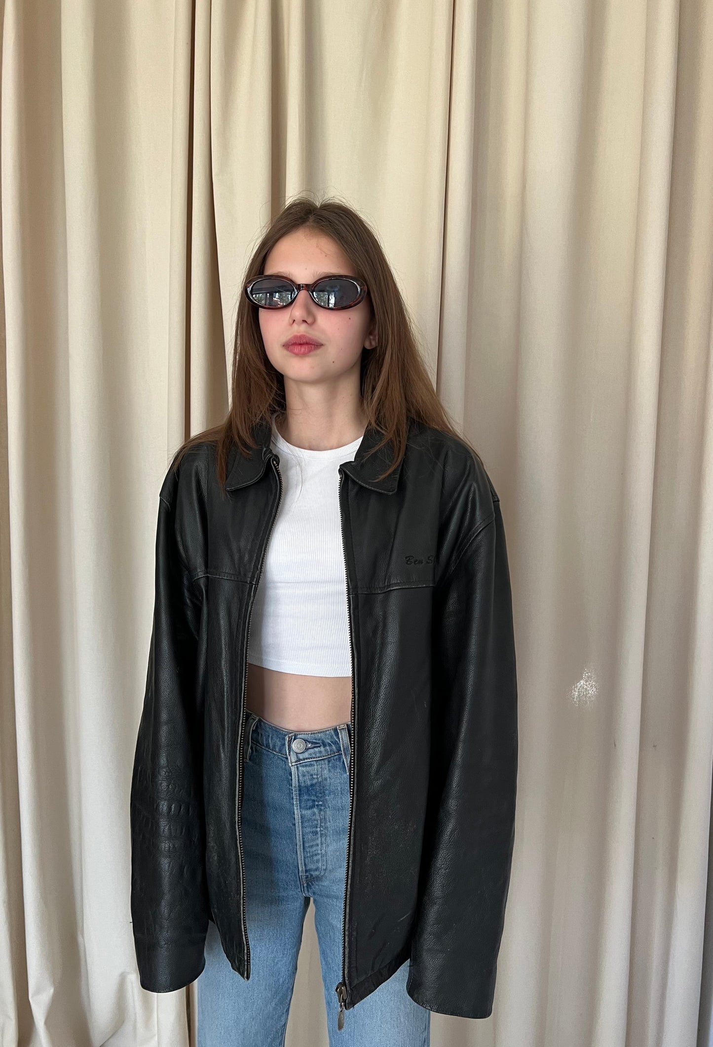 Black leather jacket with zipper