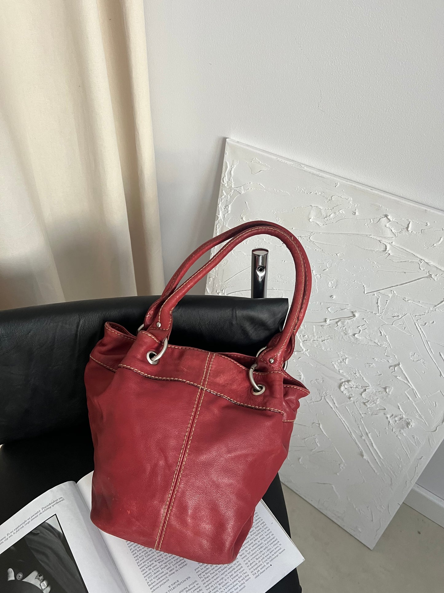 Red genuine leather bag