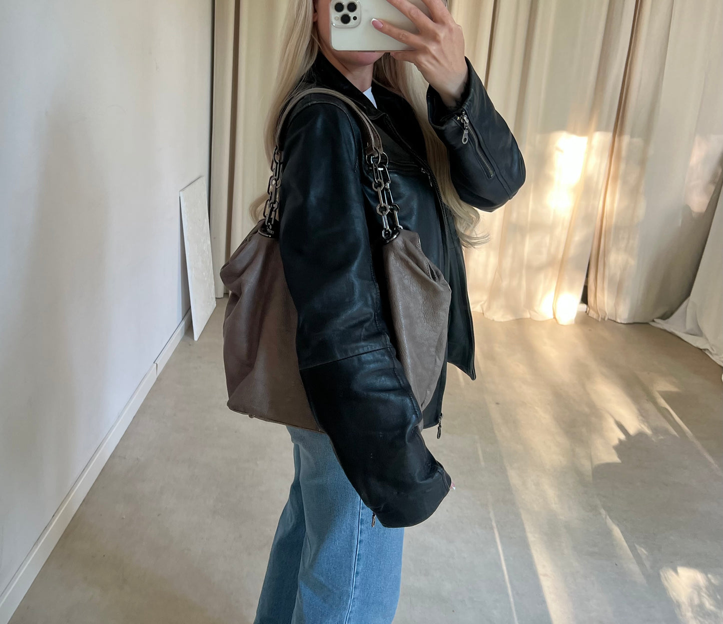 Taupe genuine leather bag