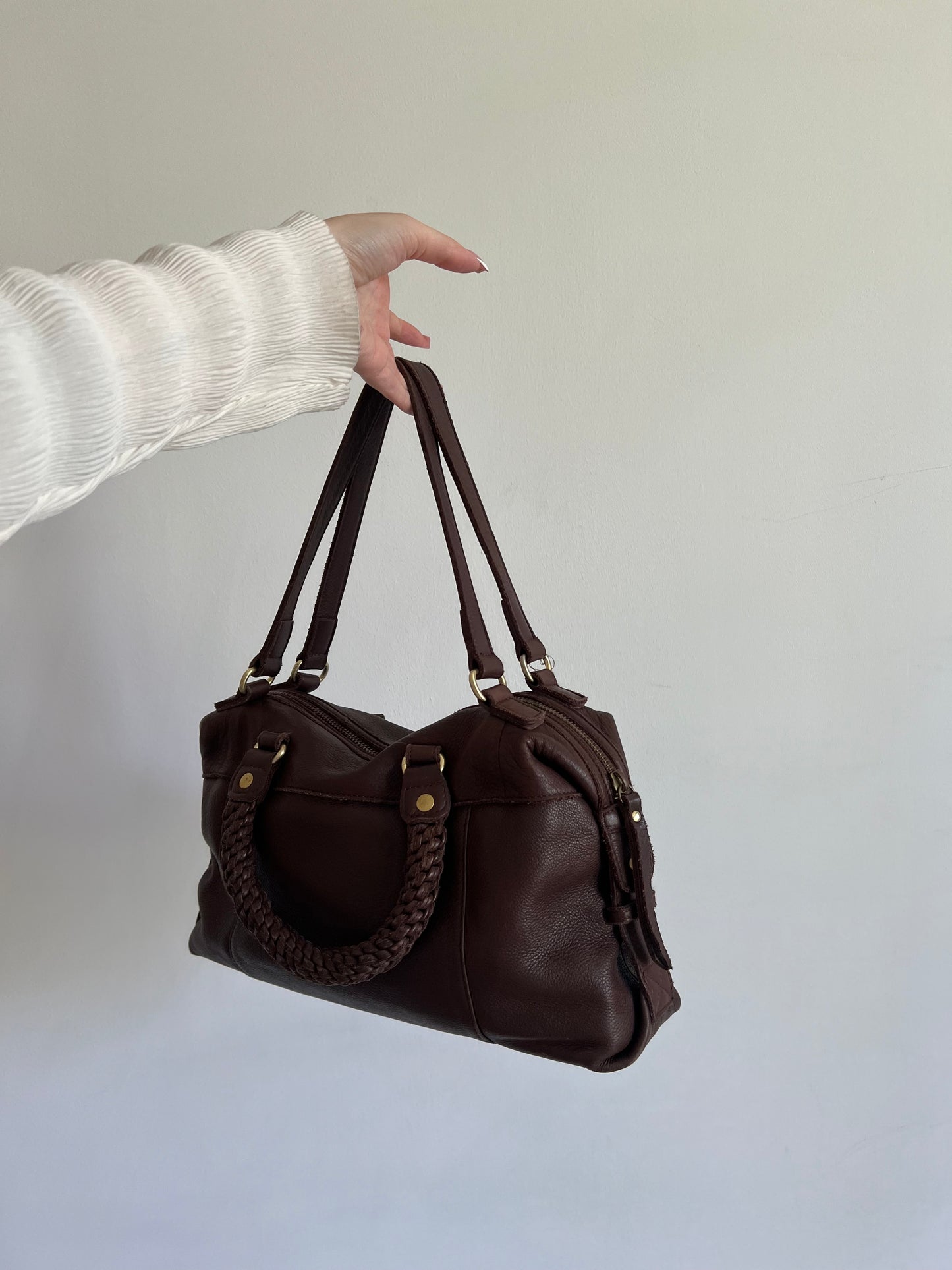 Brown bag made of genuine leather