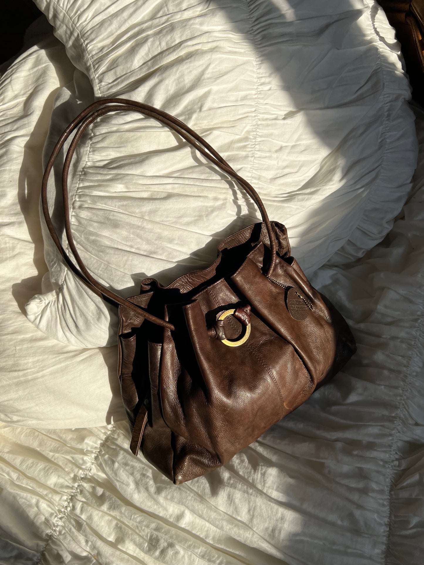 Brown bag made of natural leather
