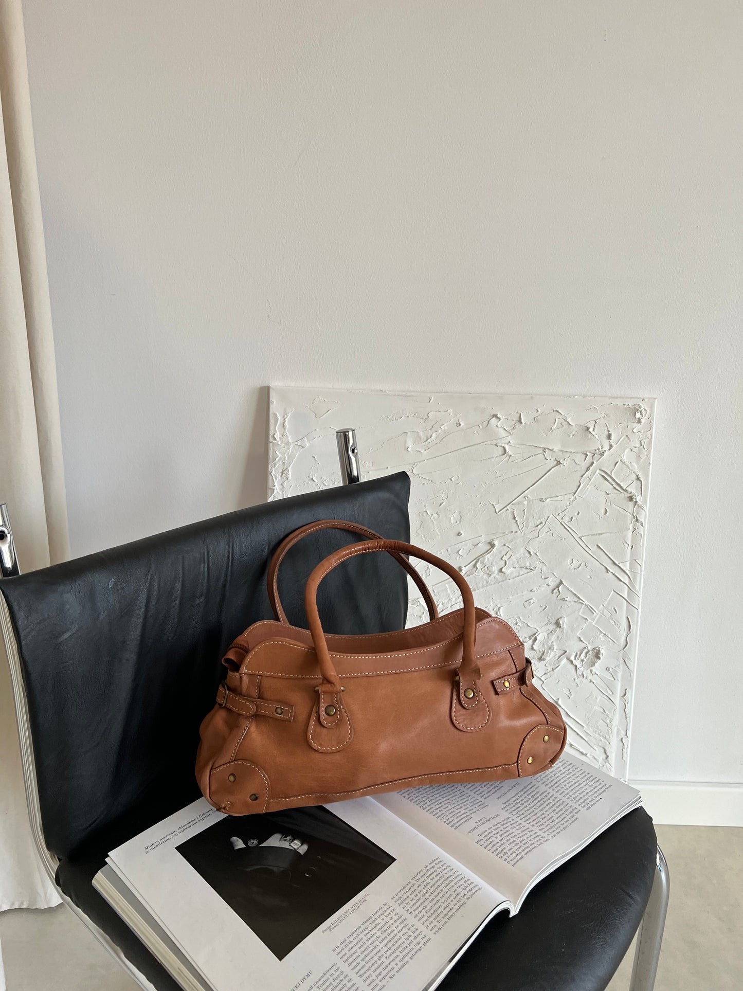 Brown bag made of natural leather
