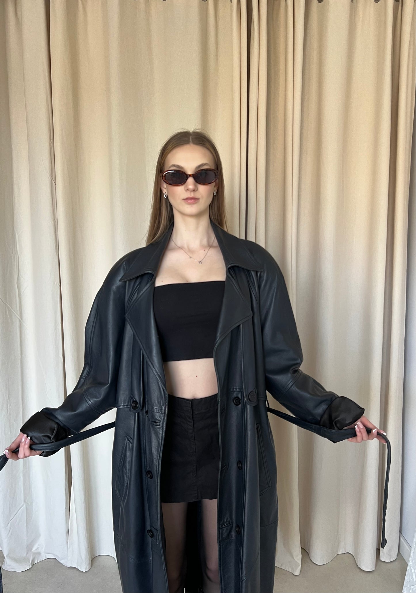 Navy blue coat made of natural leather