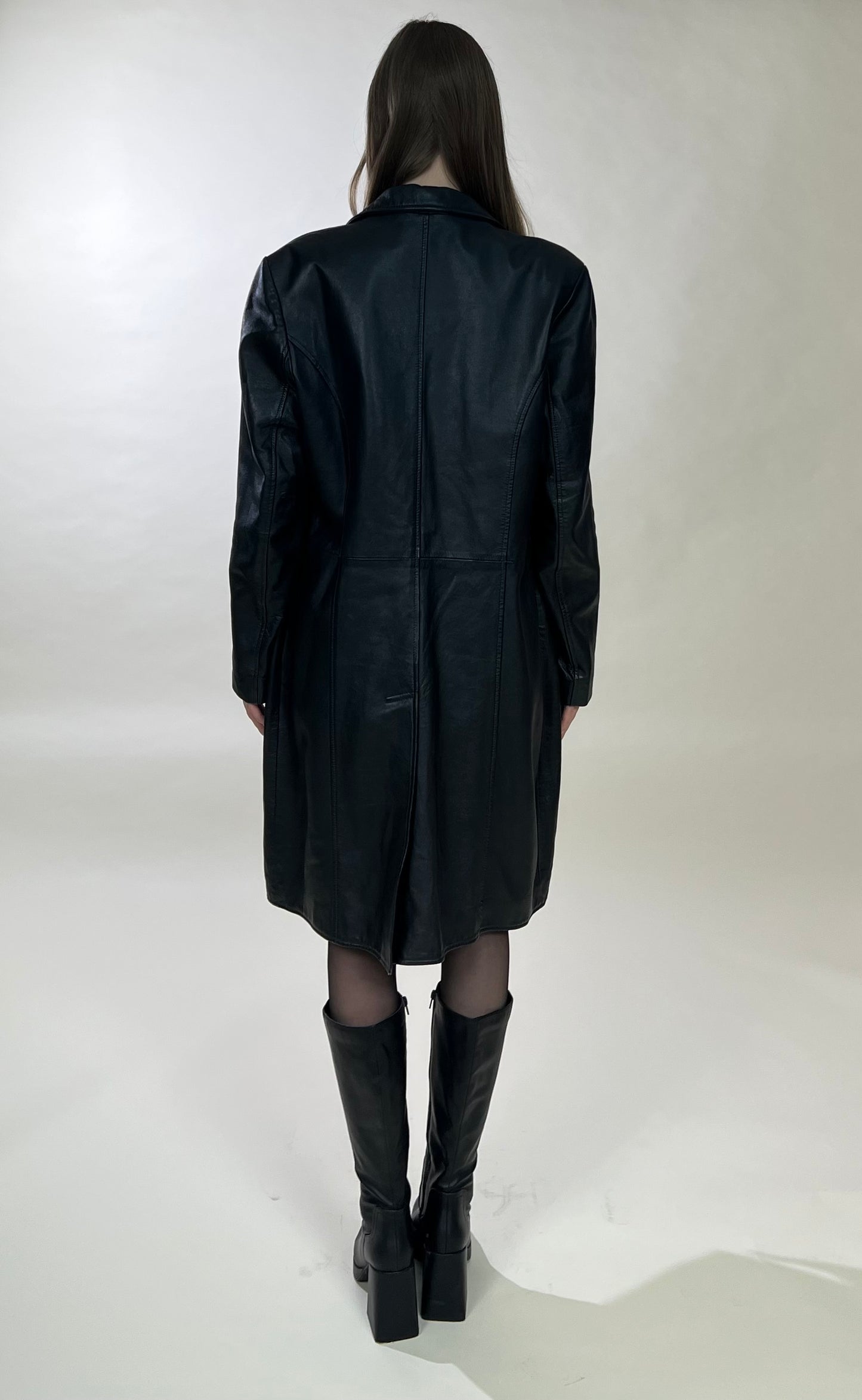 Black genuine leather coat