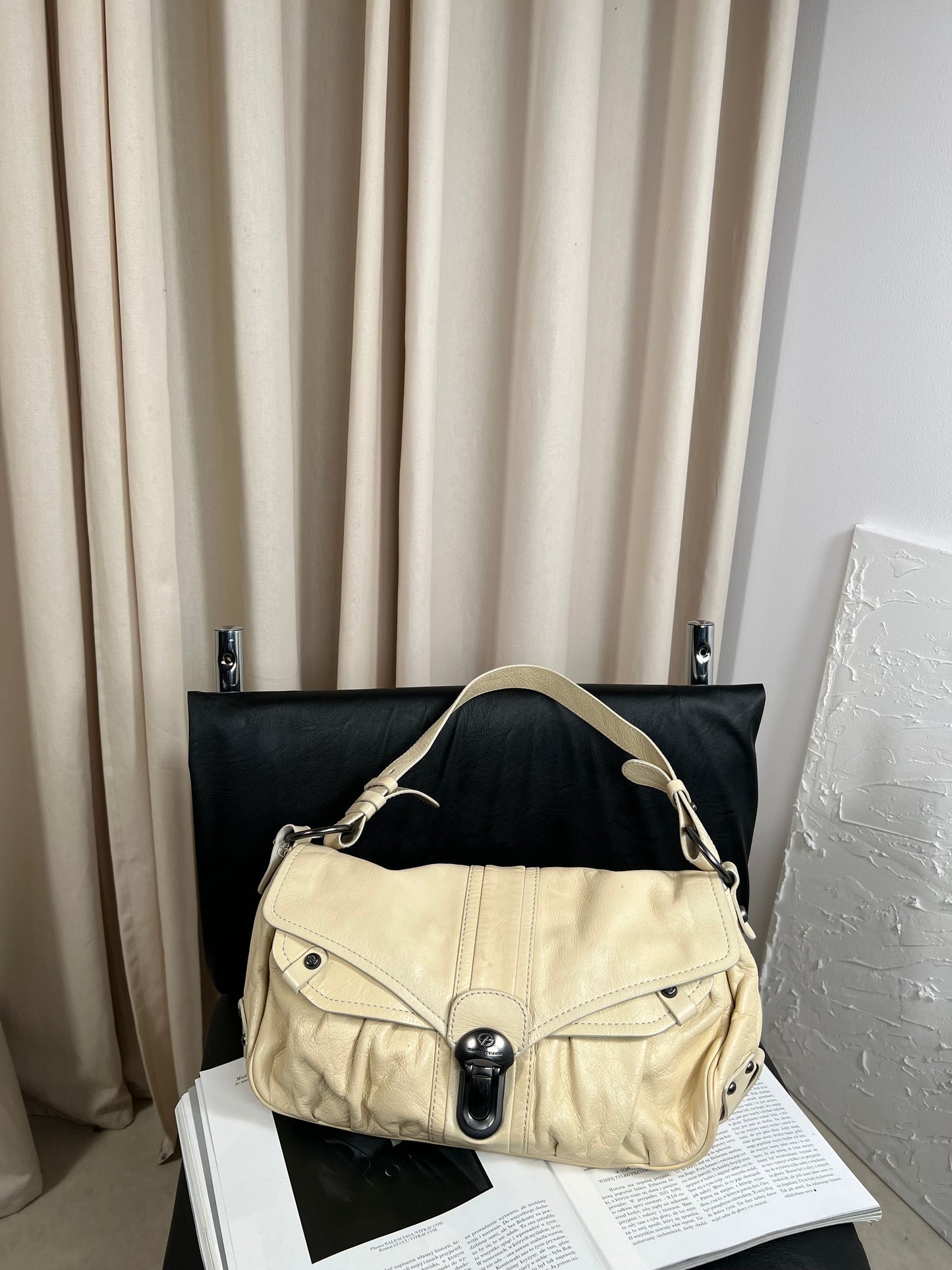 Cream bag made of genuine leather