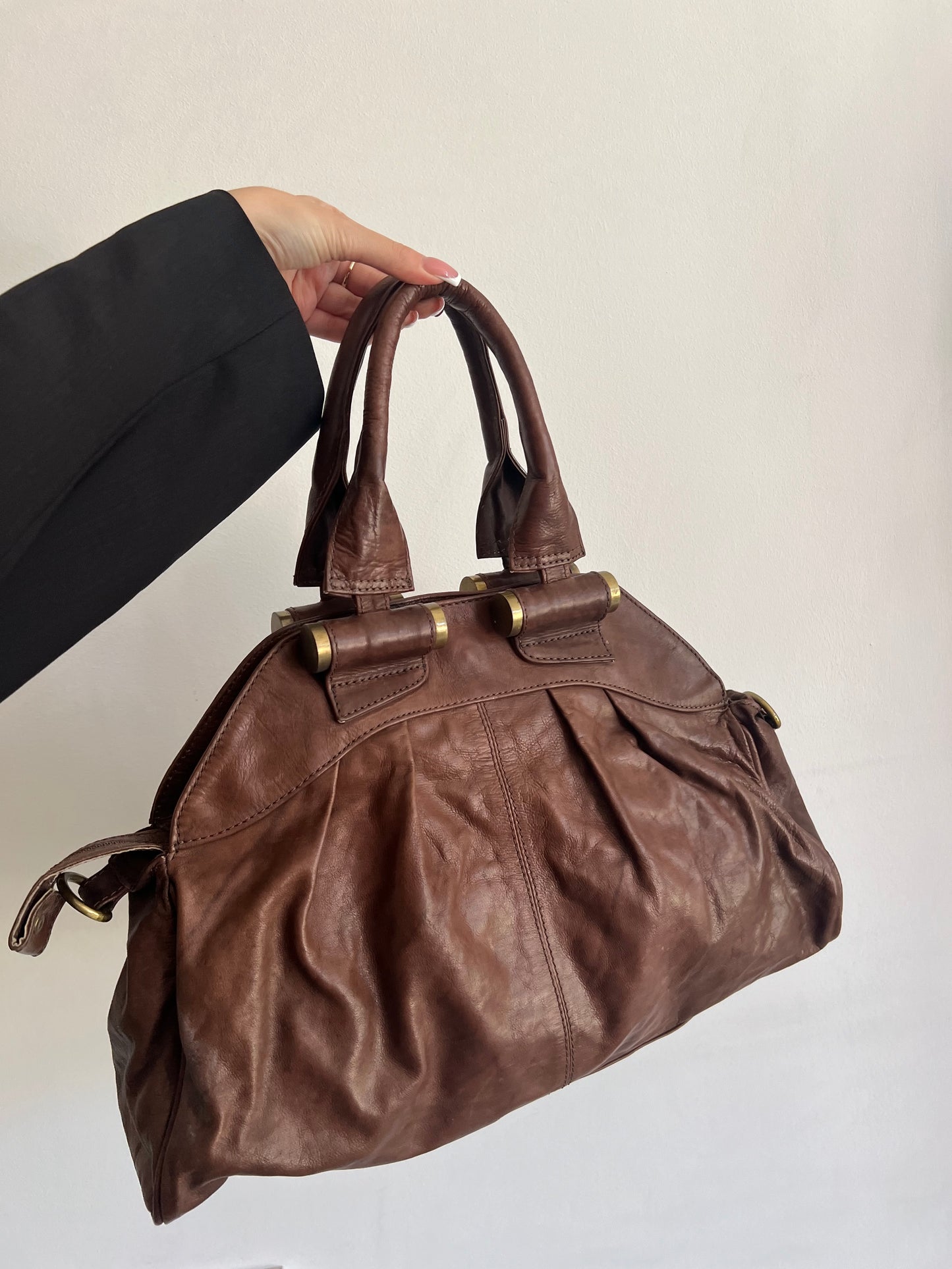 Brown bag made of genuine leather