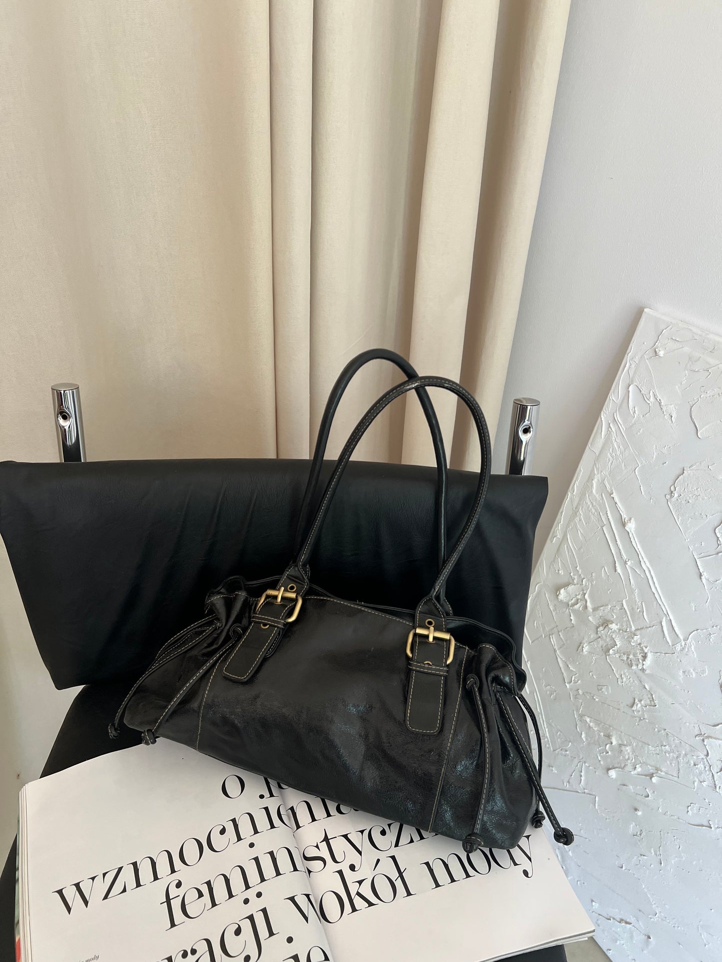Black genuine leather bag