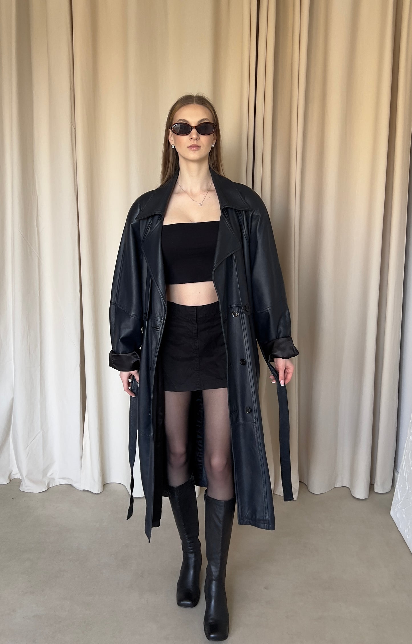 Navy blue coat made of natural leather