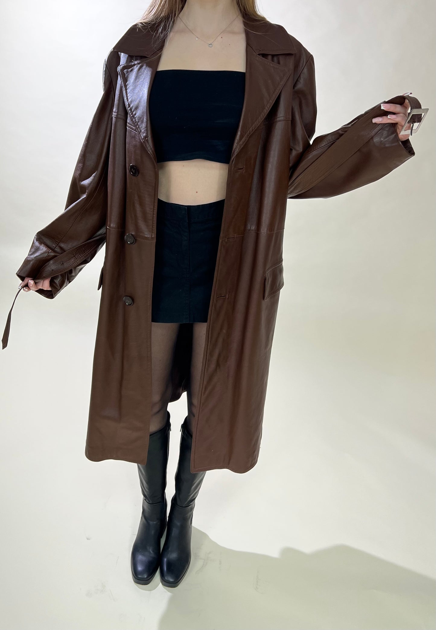Brown genuine leather coat