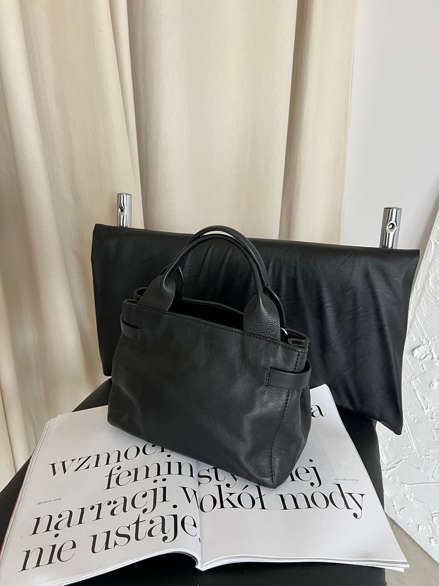 Black genuine leather bag