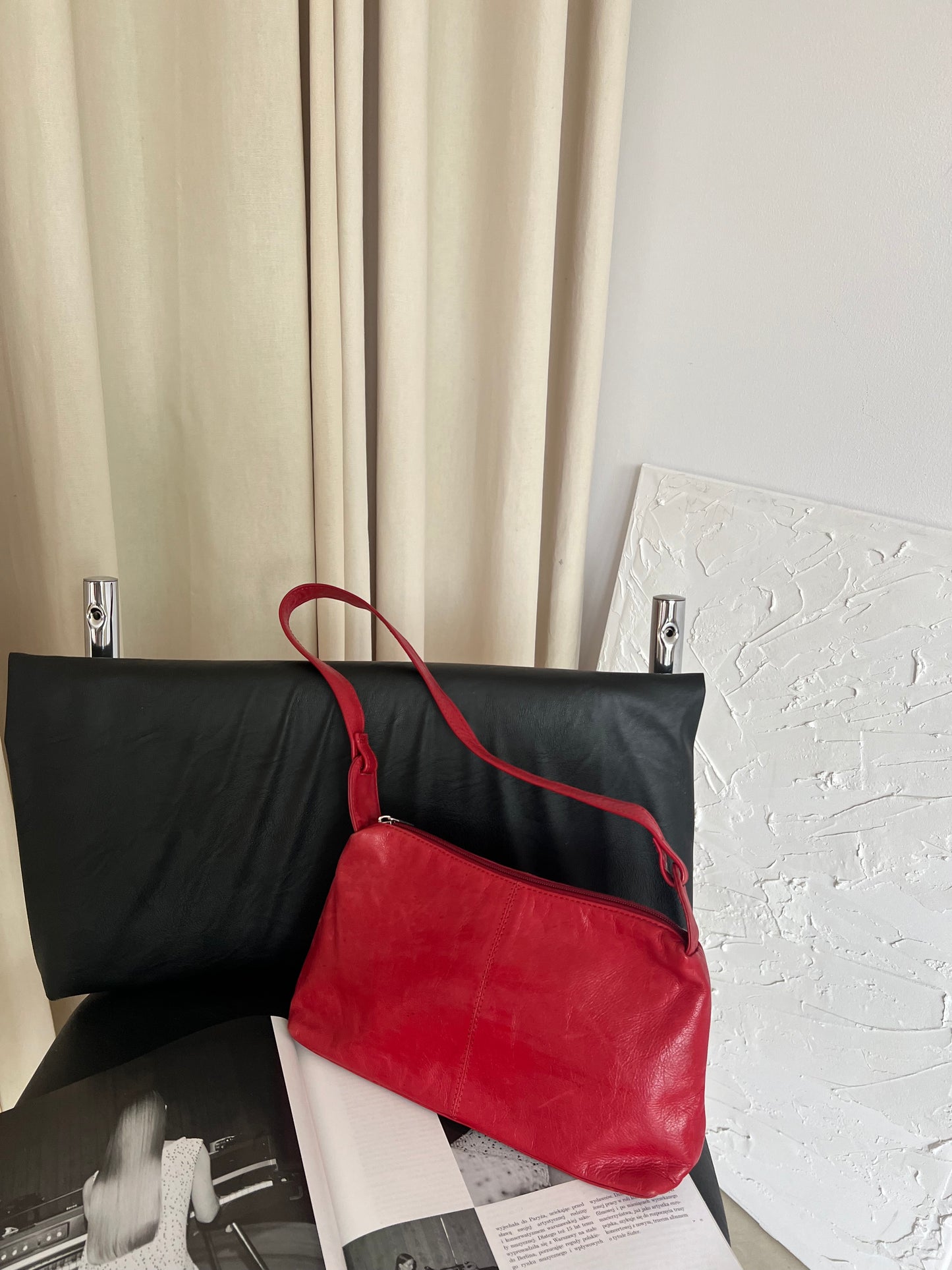 Red bag made of genuine leather