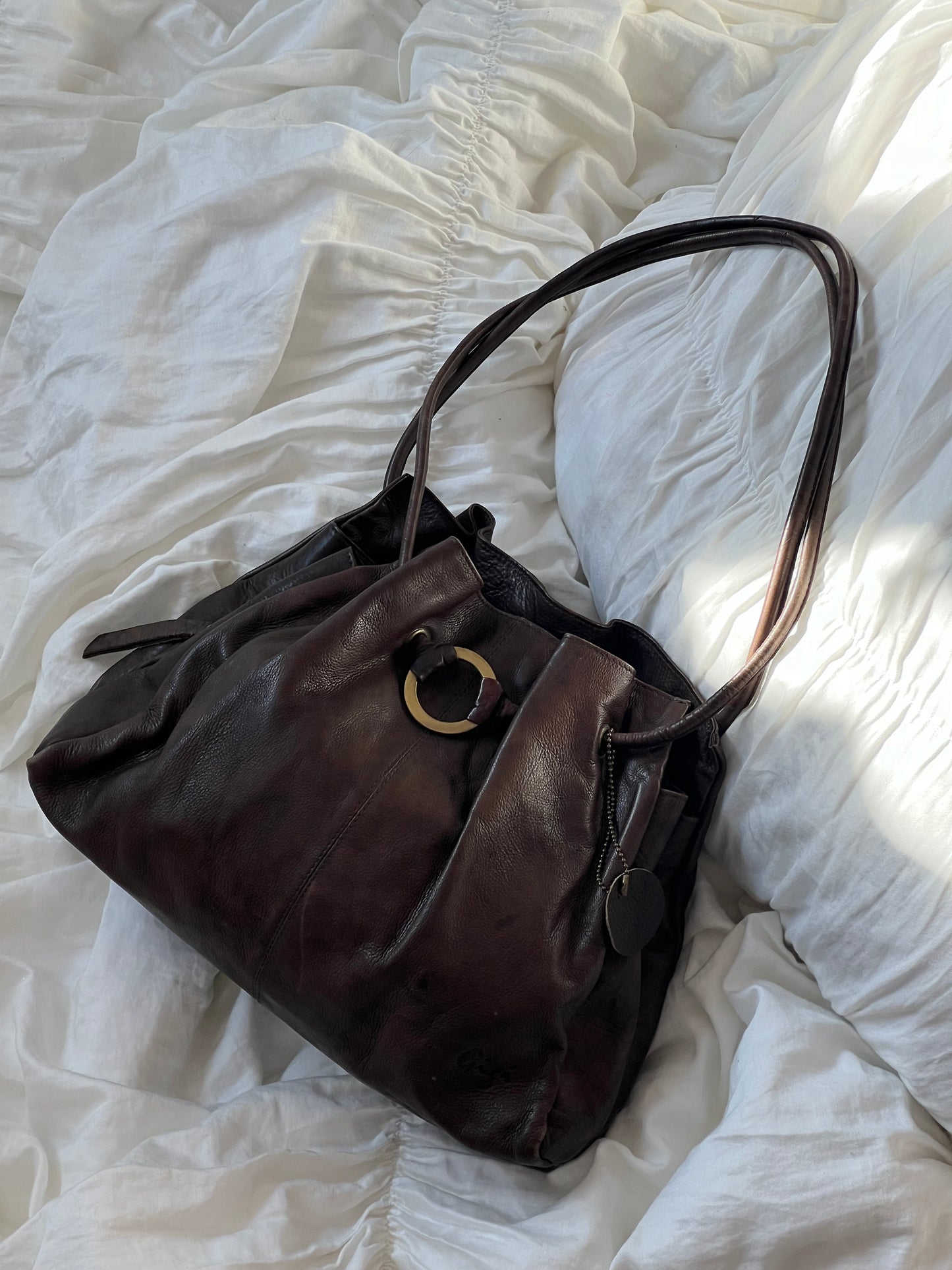 Brown bag made of natural leather