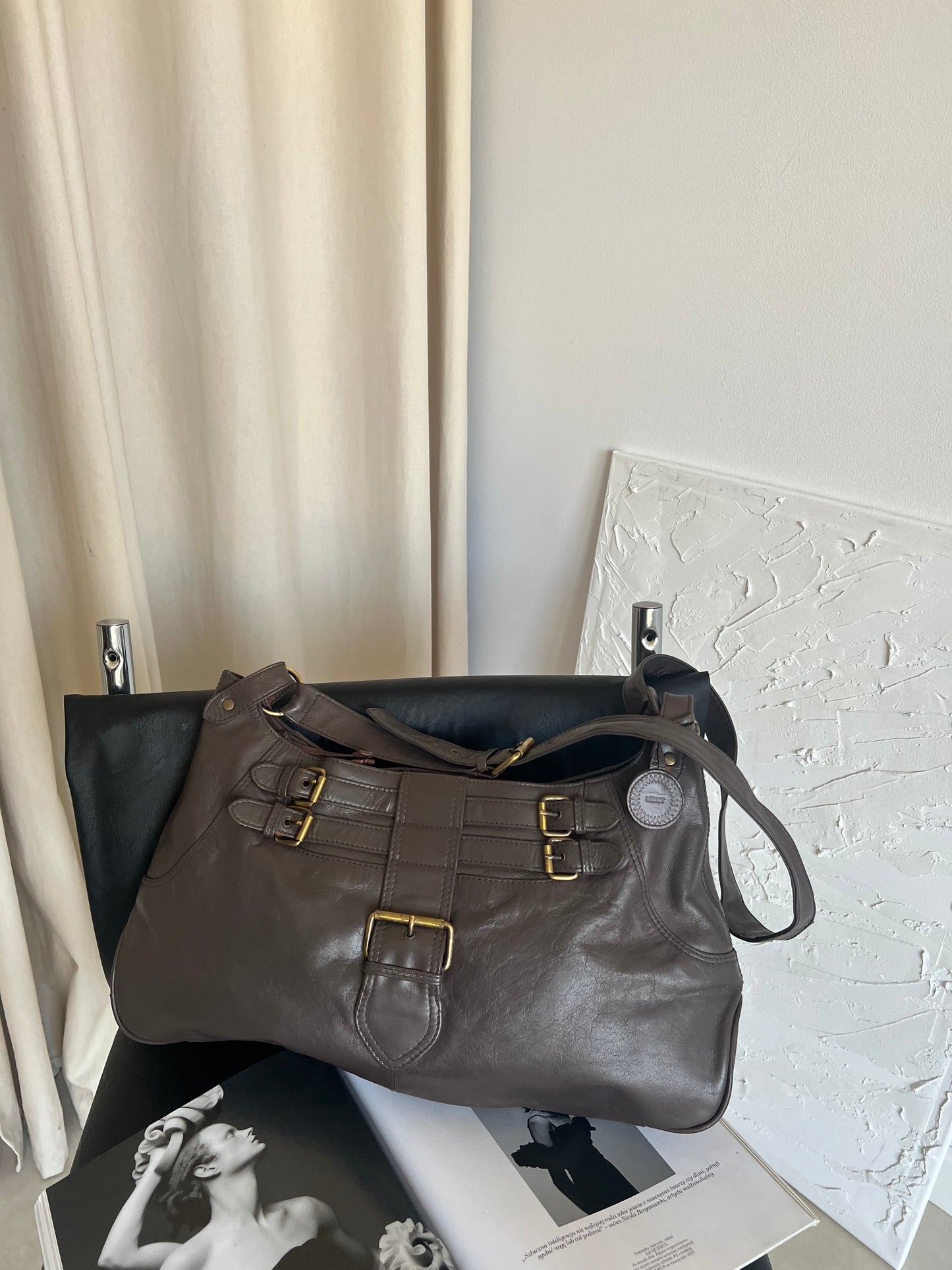 Brown bag made of genuine leather