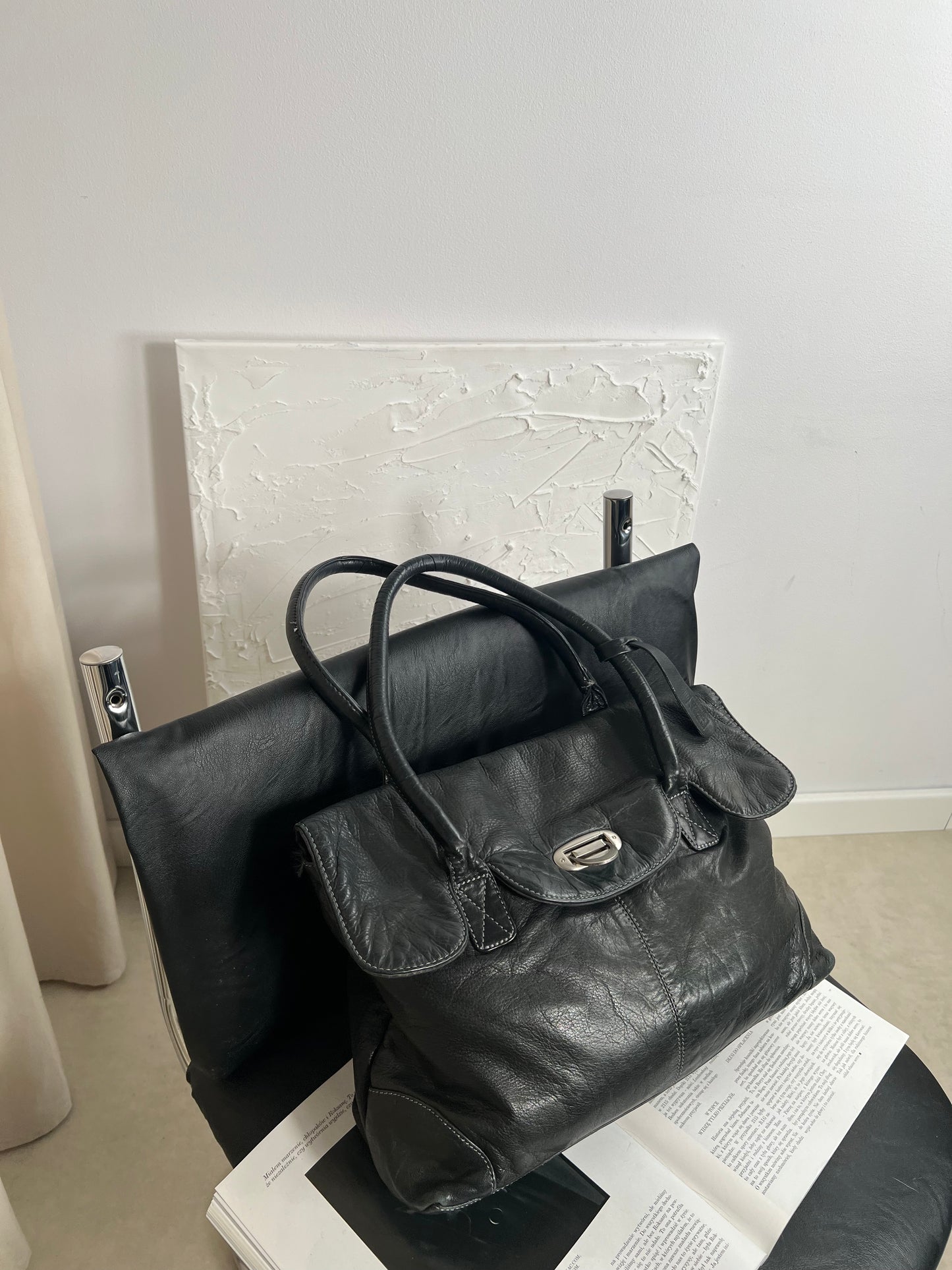 Black genuine leather bag
