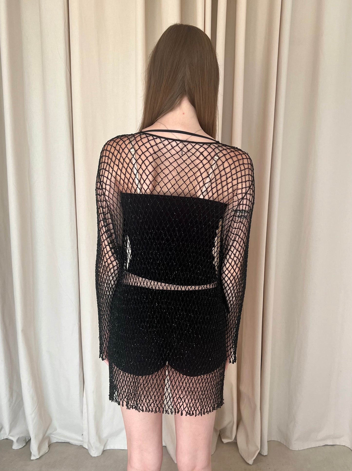Mesh cape with beads | blouse jacket