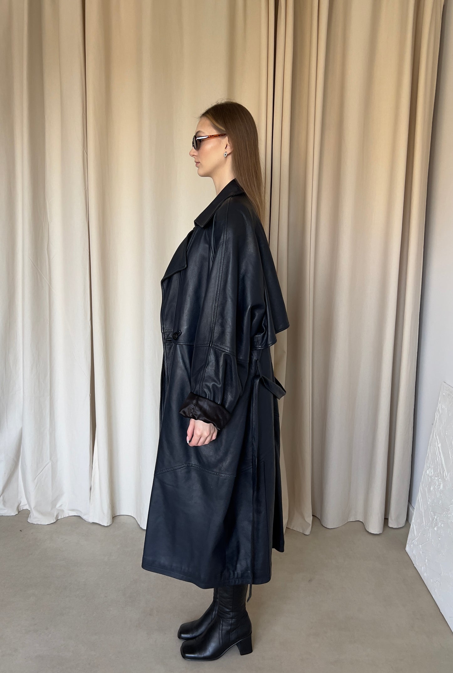 Navy blue coat made of natural leather