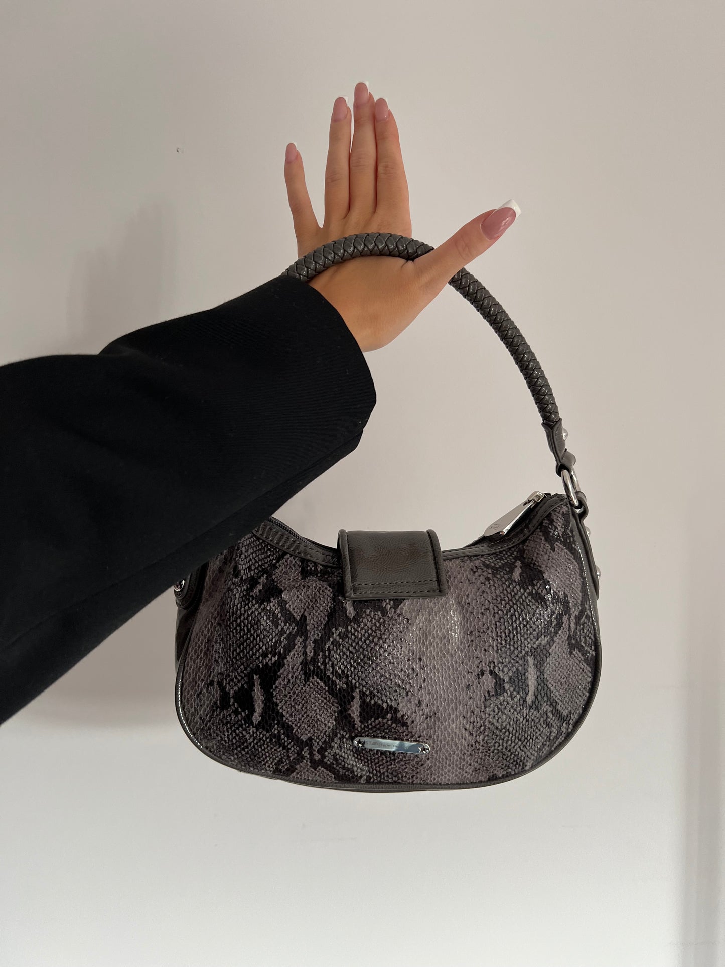 Gray snake print bag