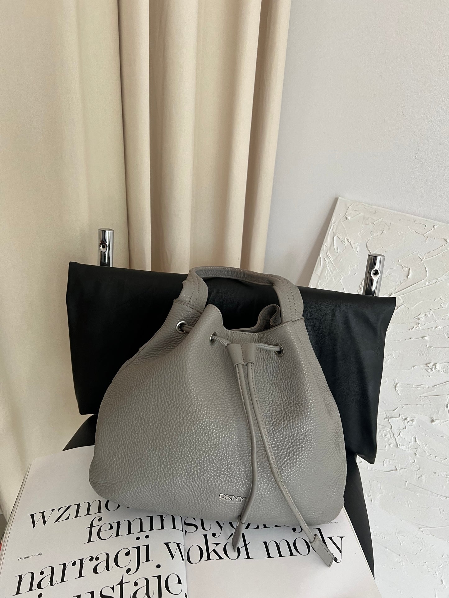 Gray DKNY bag made of genuine leather