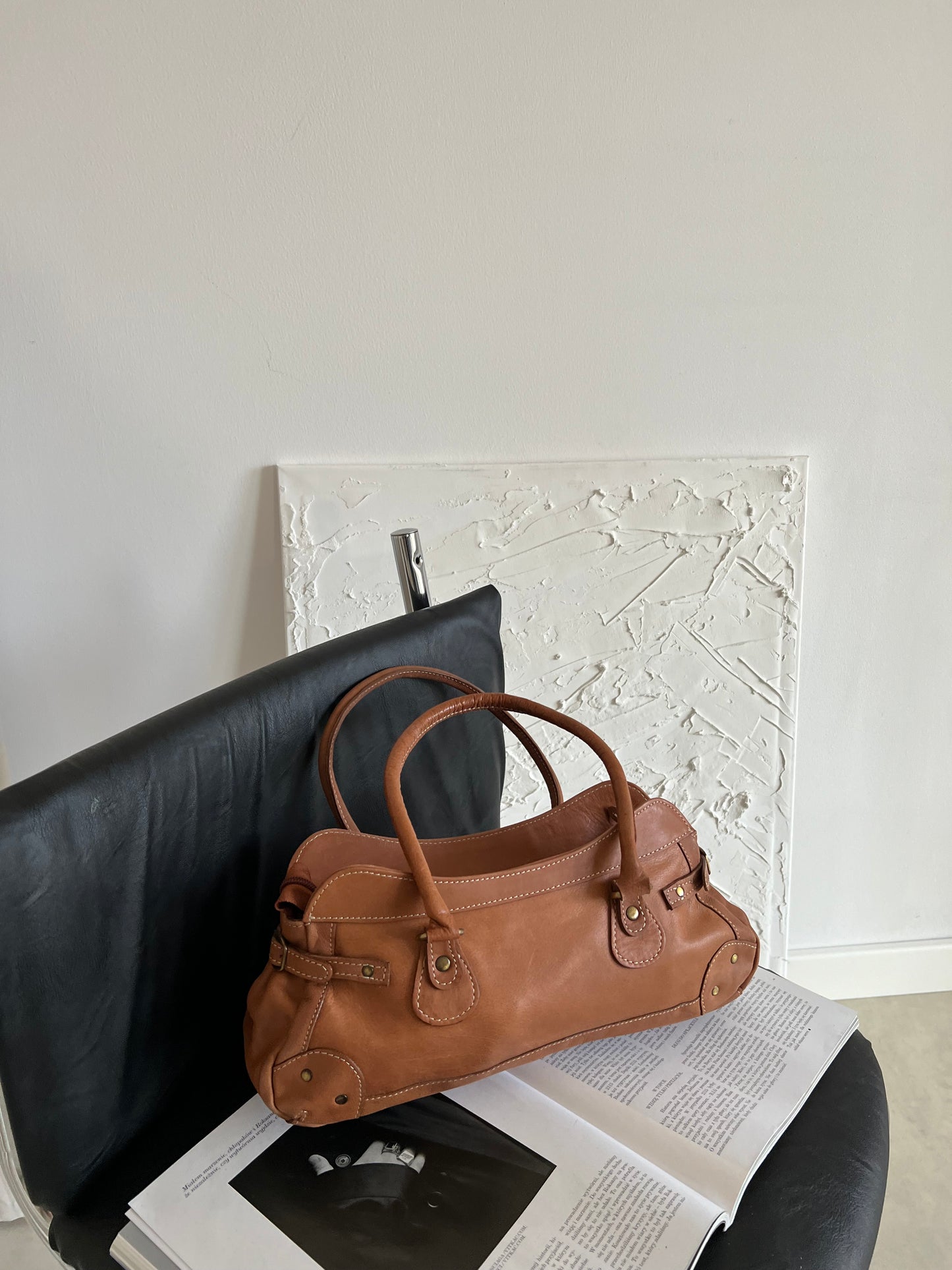 Brown bag made of natural leather
