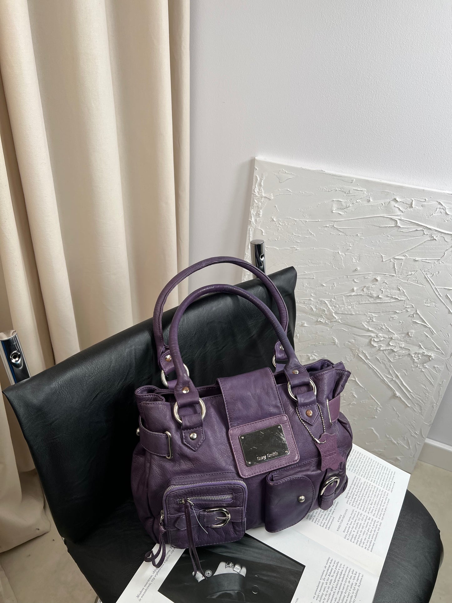 Purple bag made of genuine leather