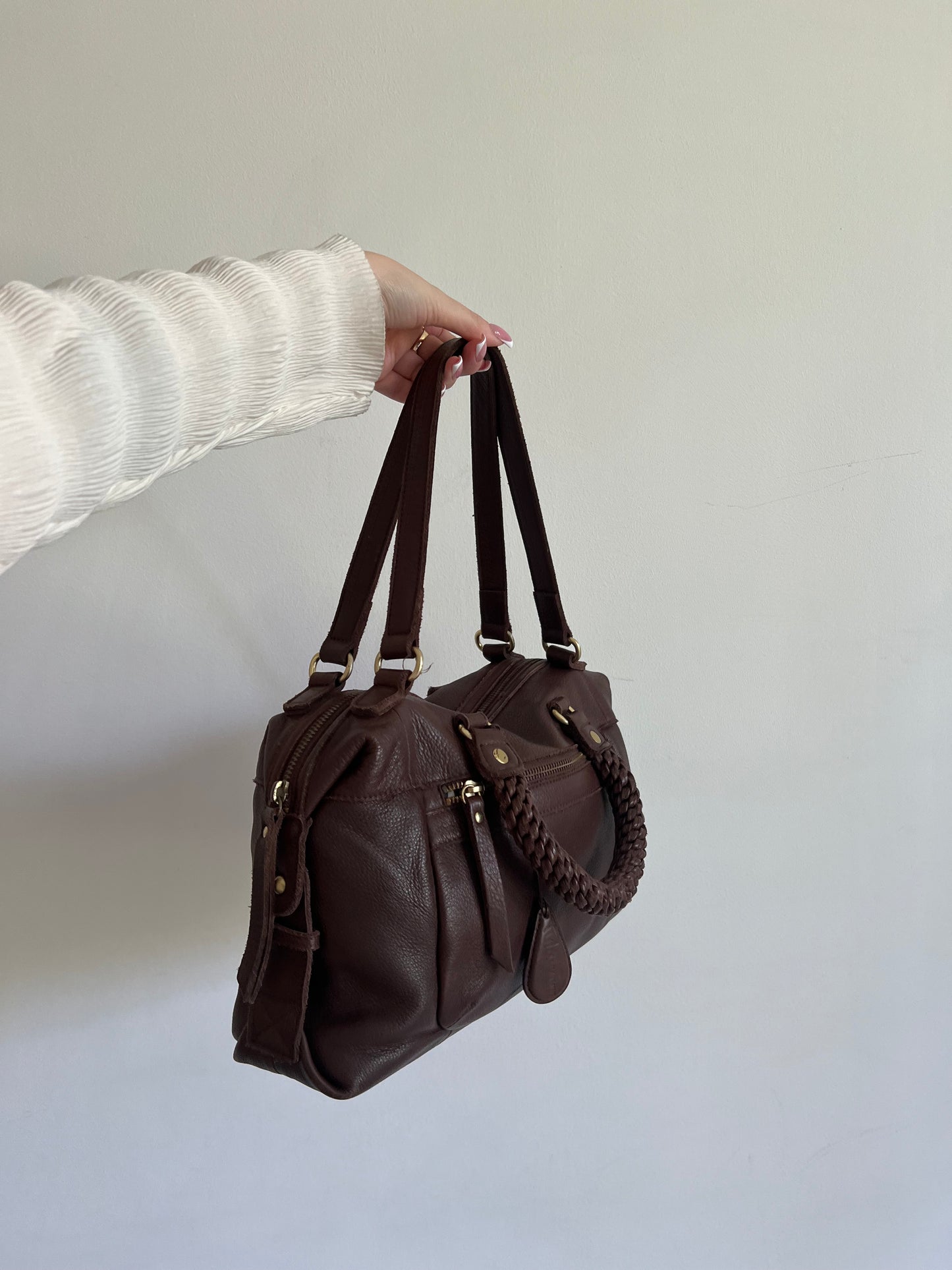 Brown bag made of genuine leather