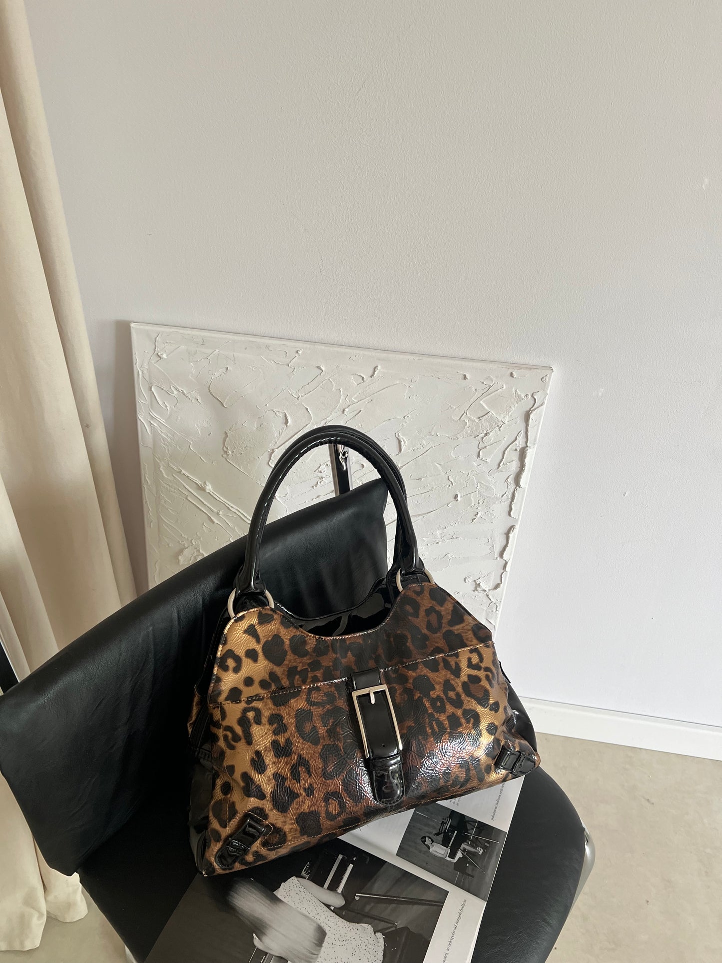 Patent leopard print bag