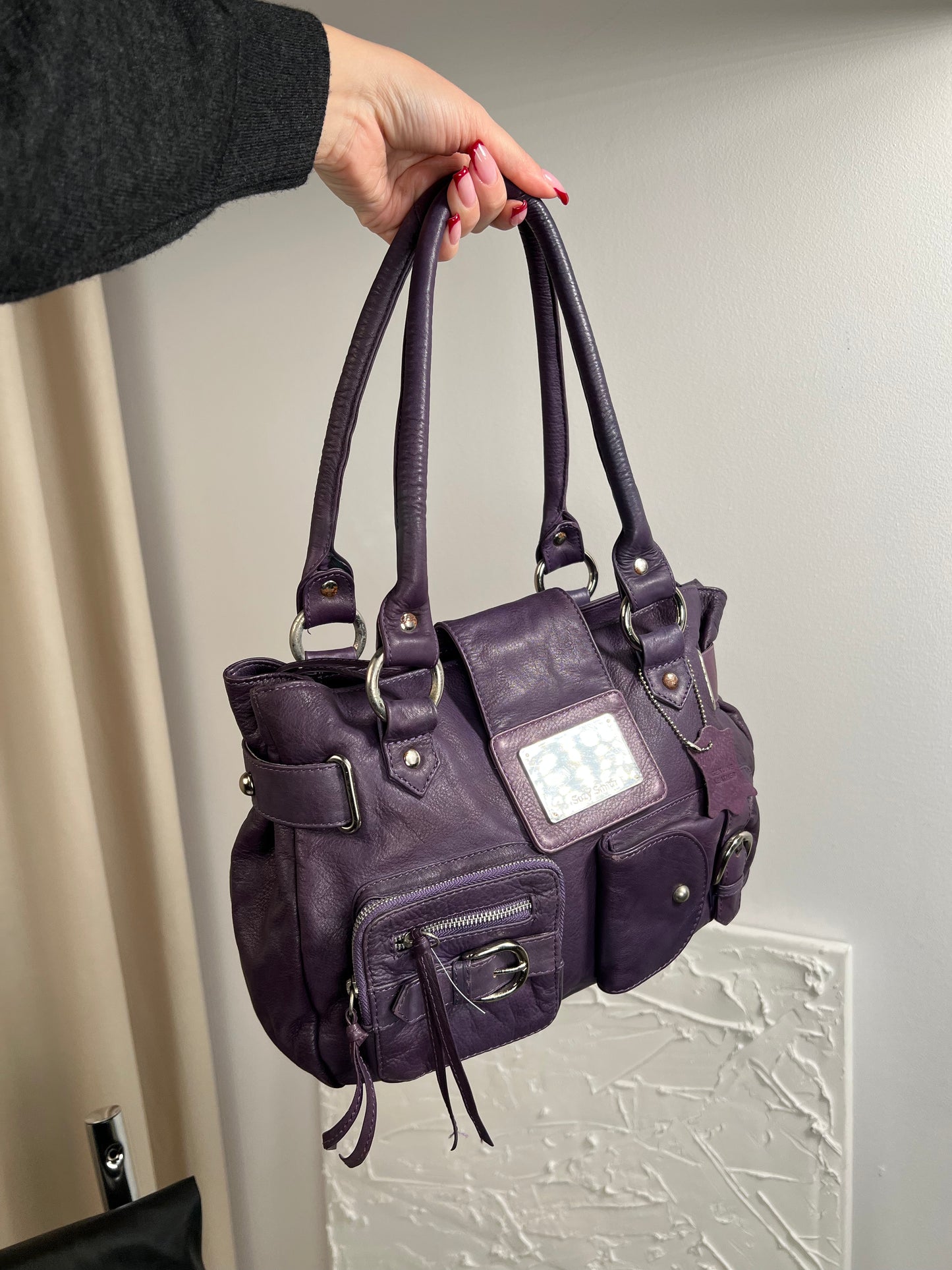 Purple bag made of genuine leather