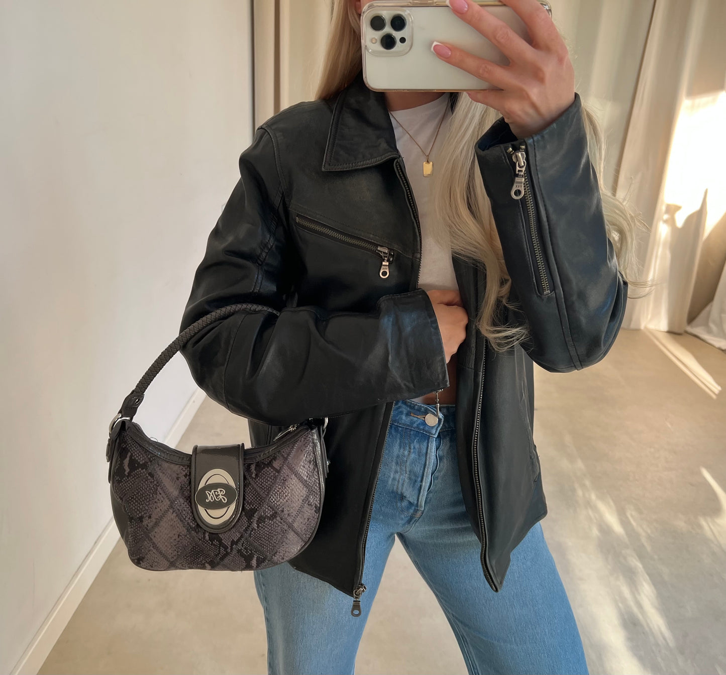 Gray snake print bag