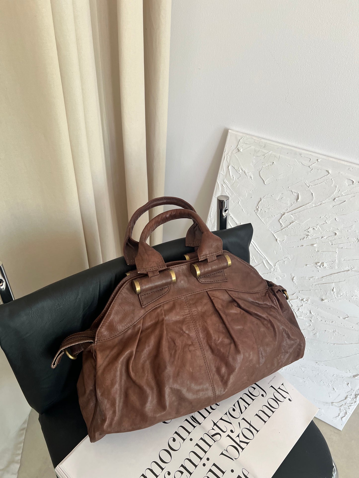 Brown bag made of genuine leather
