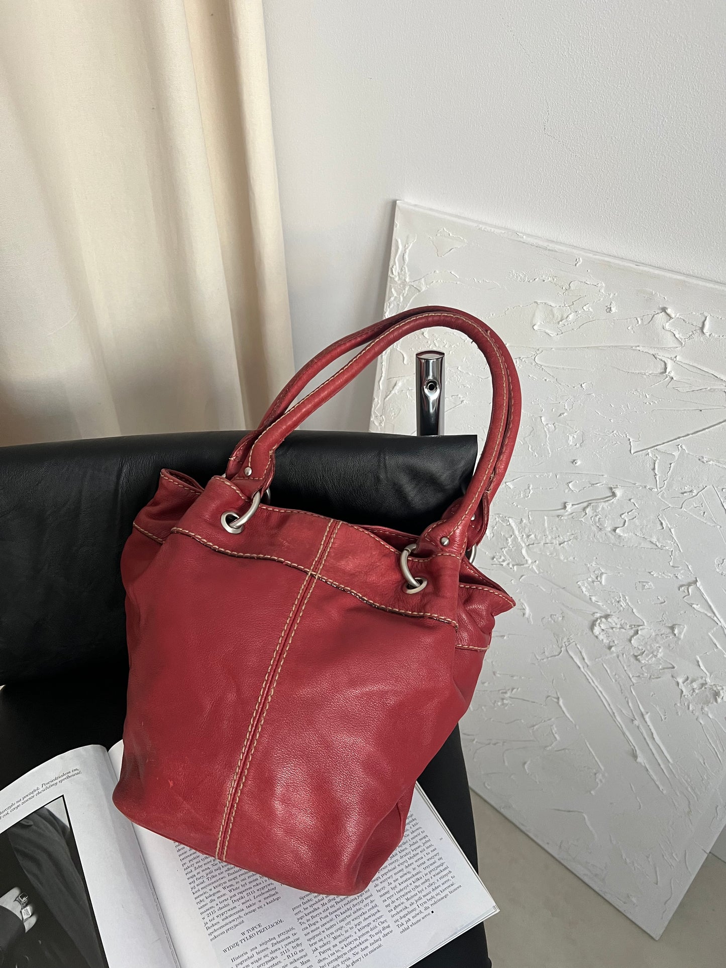 Red genuine leather bag
