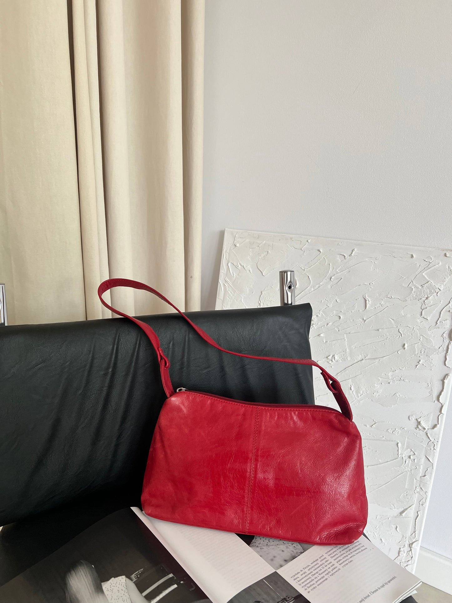 Red bag made of genuine leather