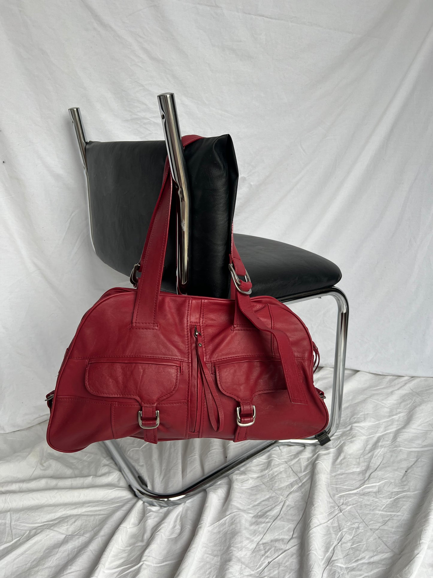 Red bag made of natural leather