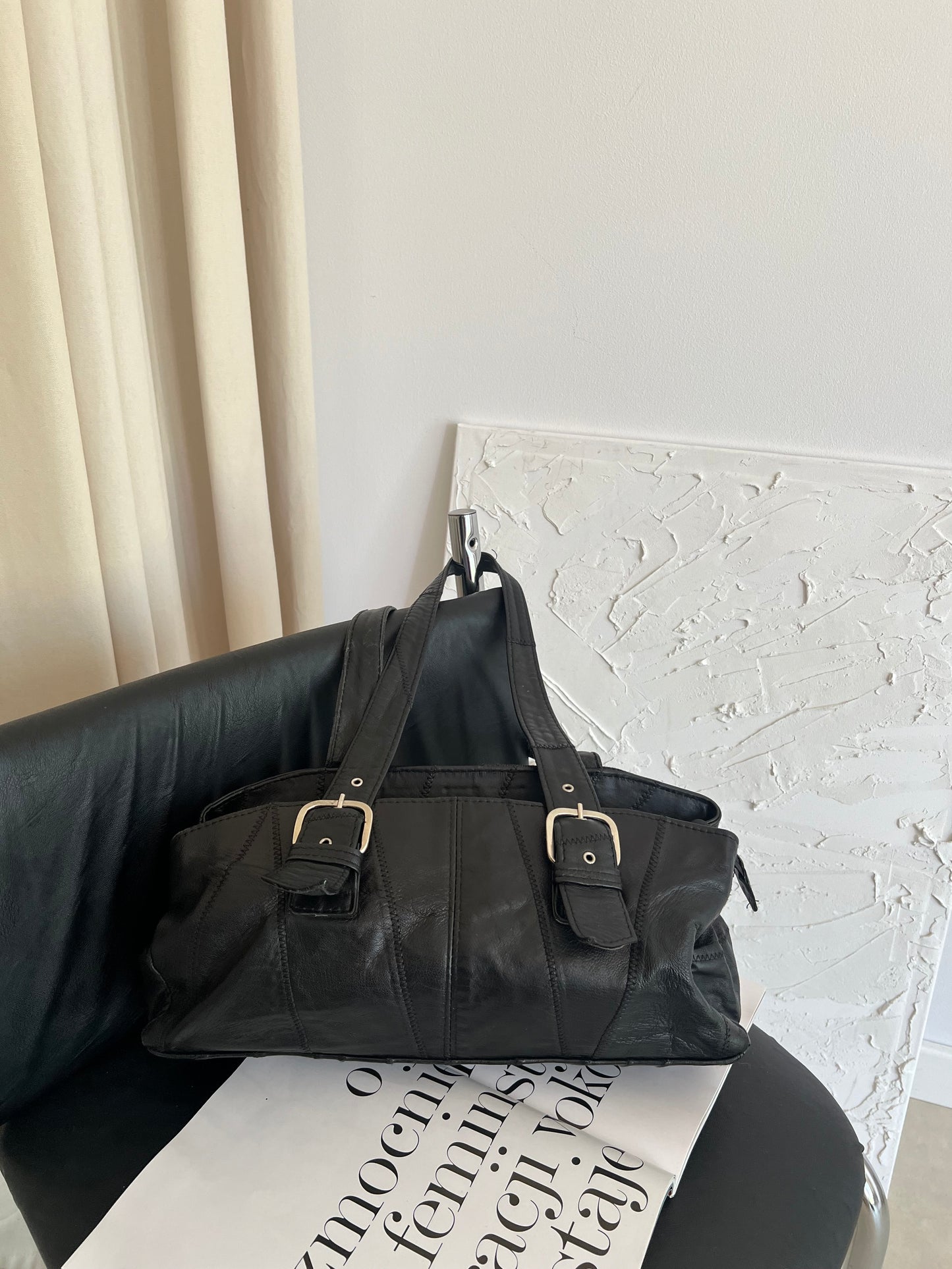 Black bag made of natural leather