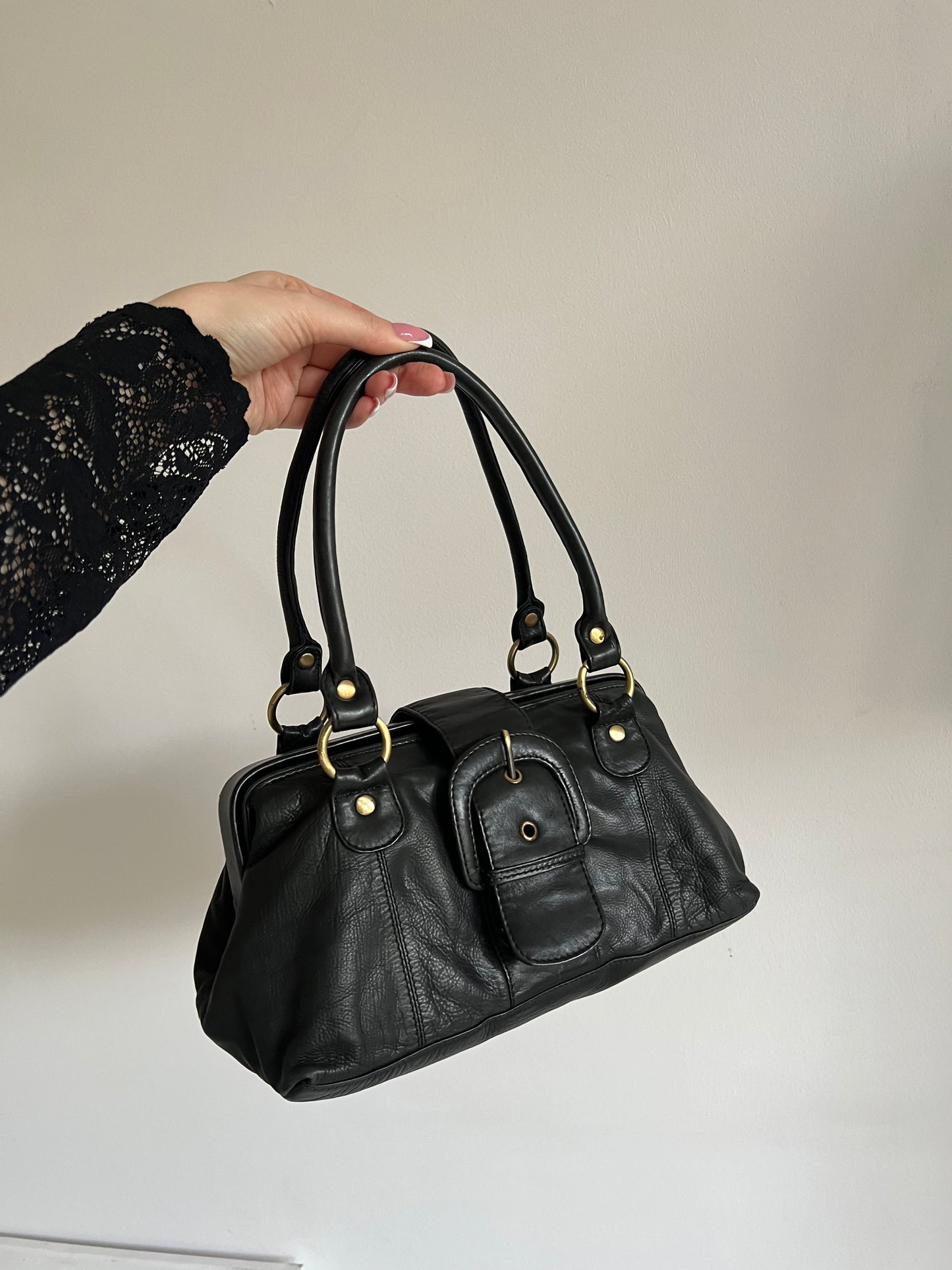 Black genuine leather bag
