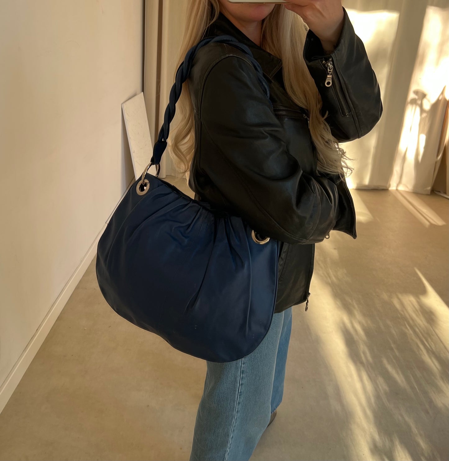 Skórzana torba niebieska