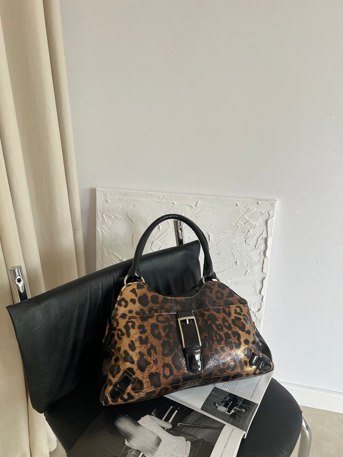 Patent leopard print bag