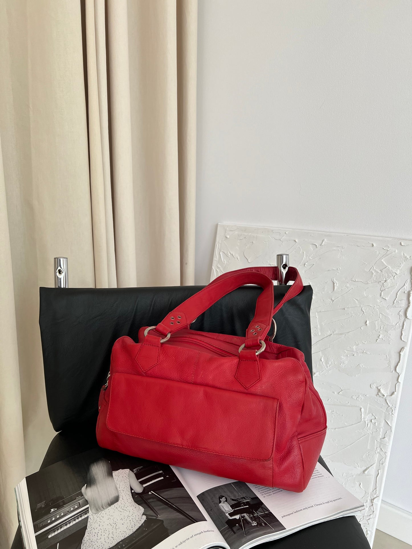 Red bag made of natural leather