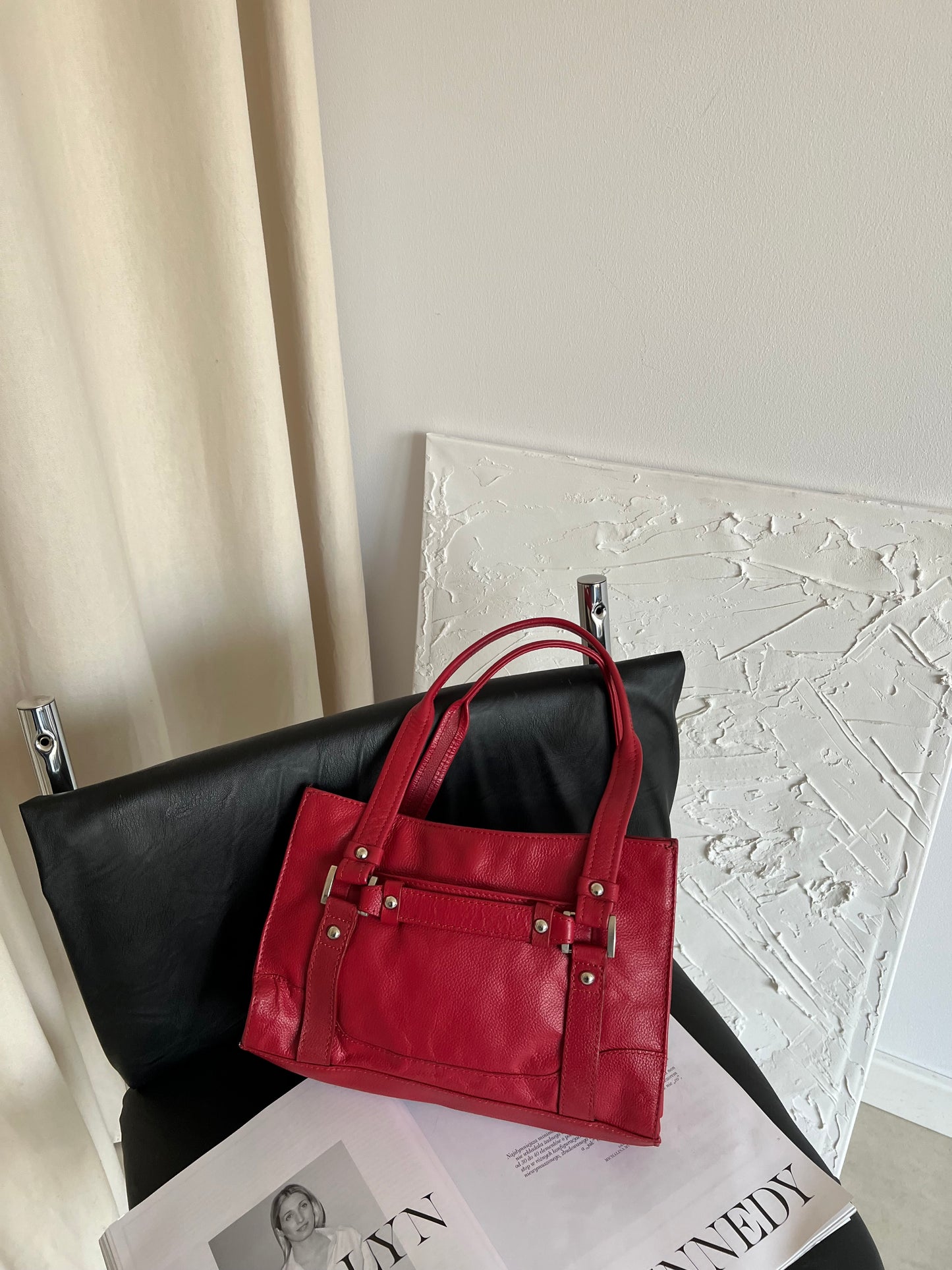 Red bag made of genuine leather