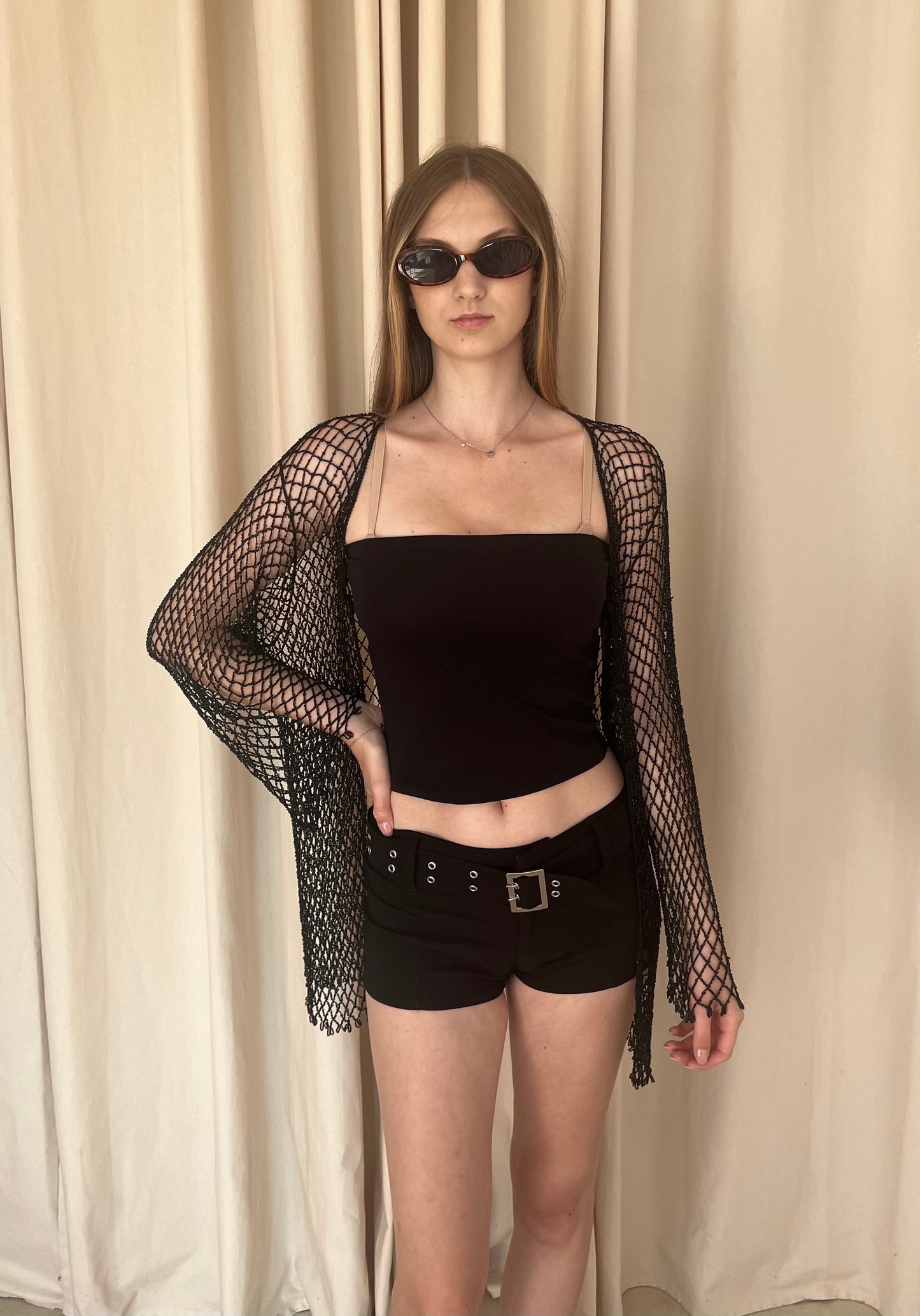 Mesh cape with beads | blouse jacket