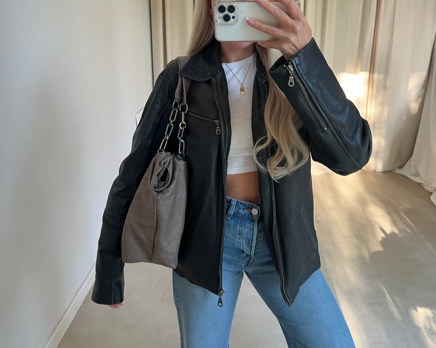Taupe genuine leather bag