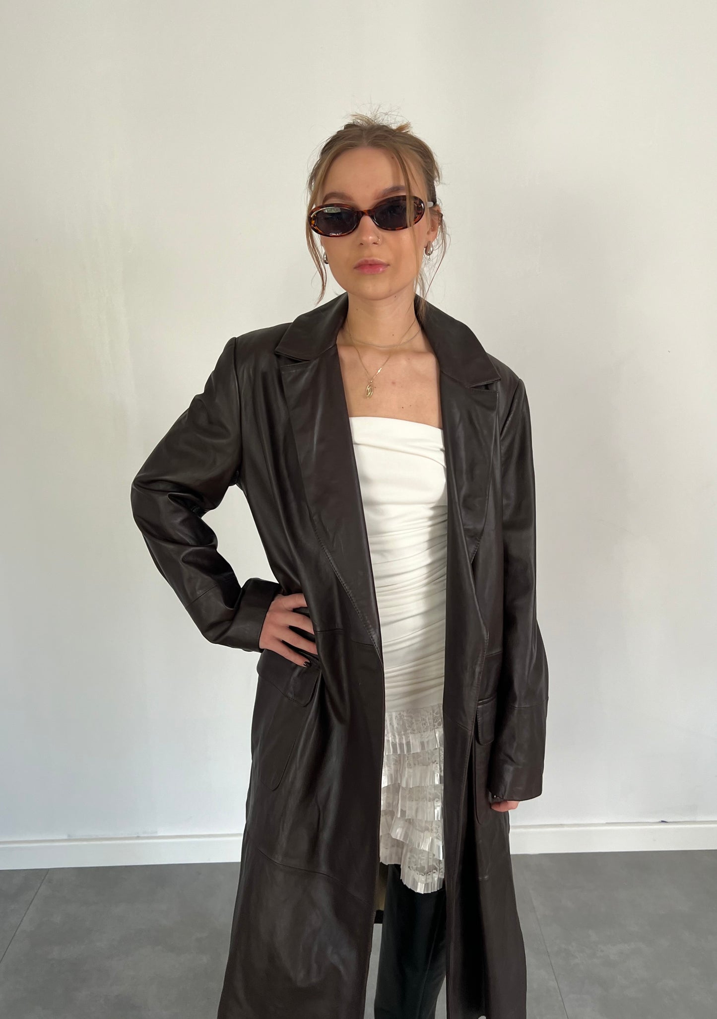 Brown genuine leather coat