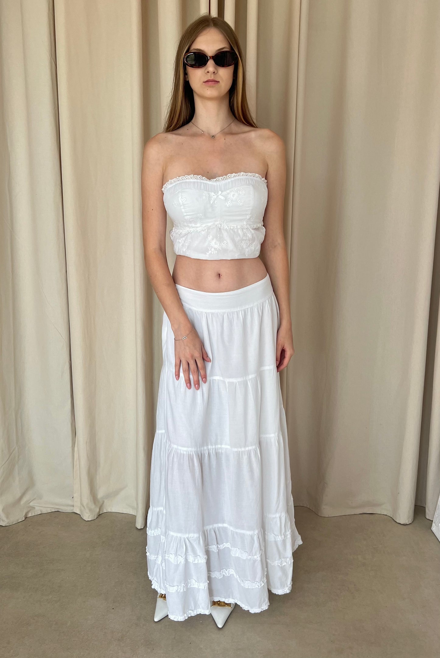 White cotton maxi skirt