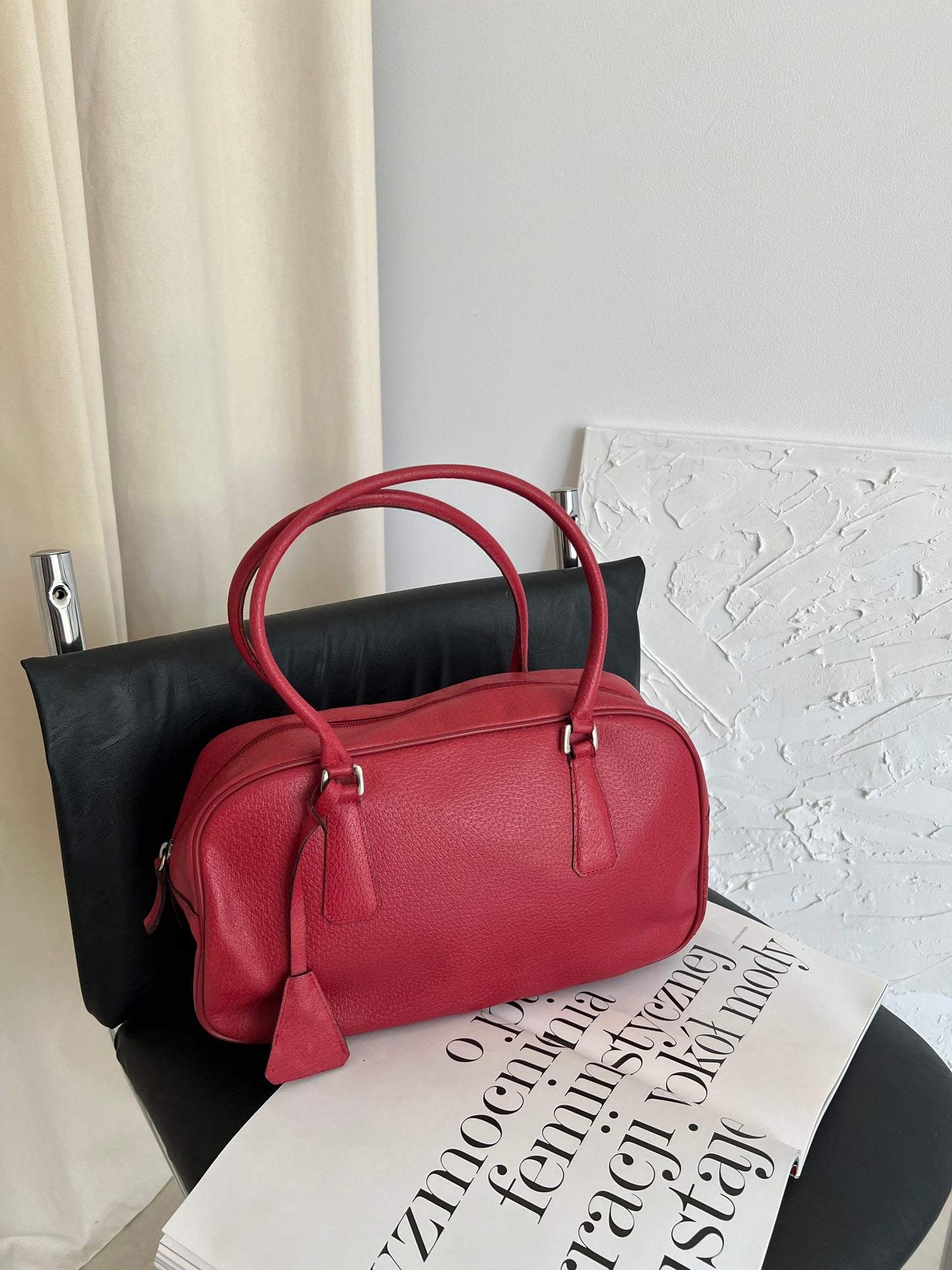 Red bag made of genuine leather